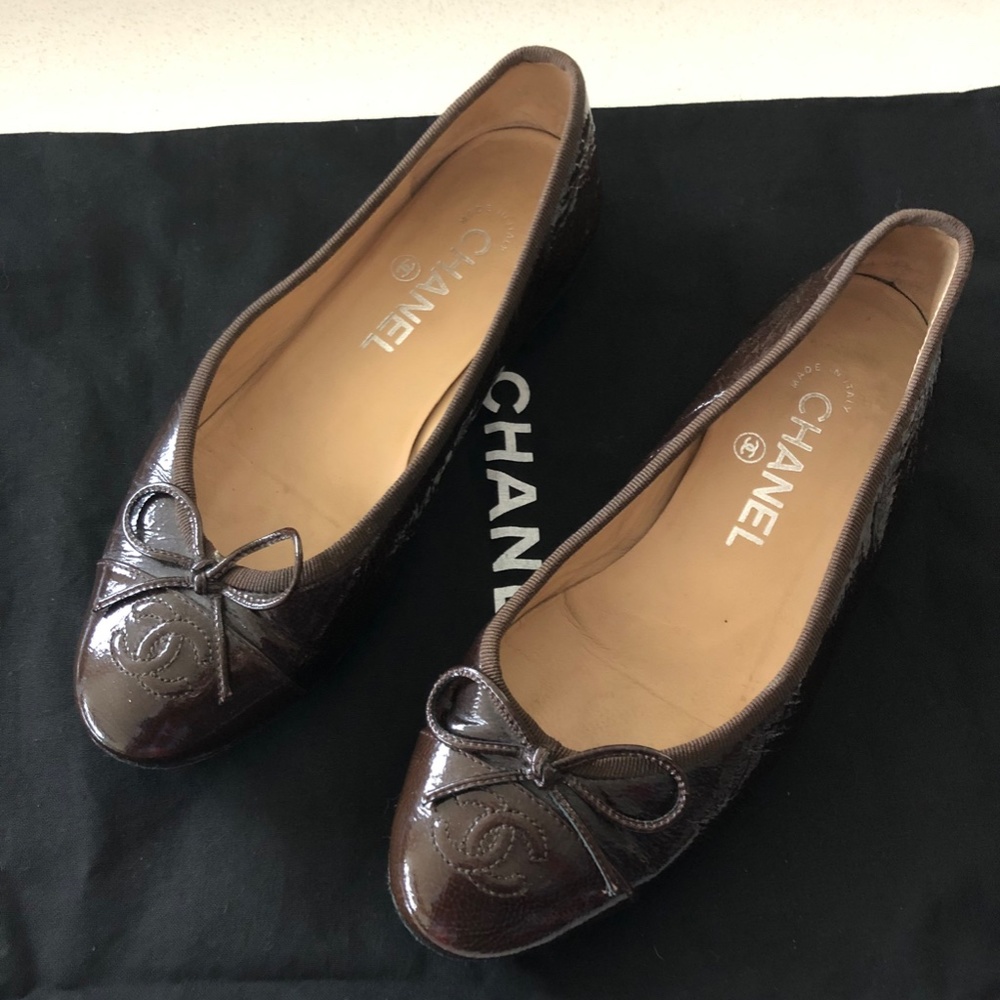 Authentic Chanel Ballerina Flats in Espresso Brown